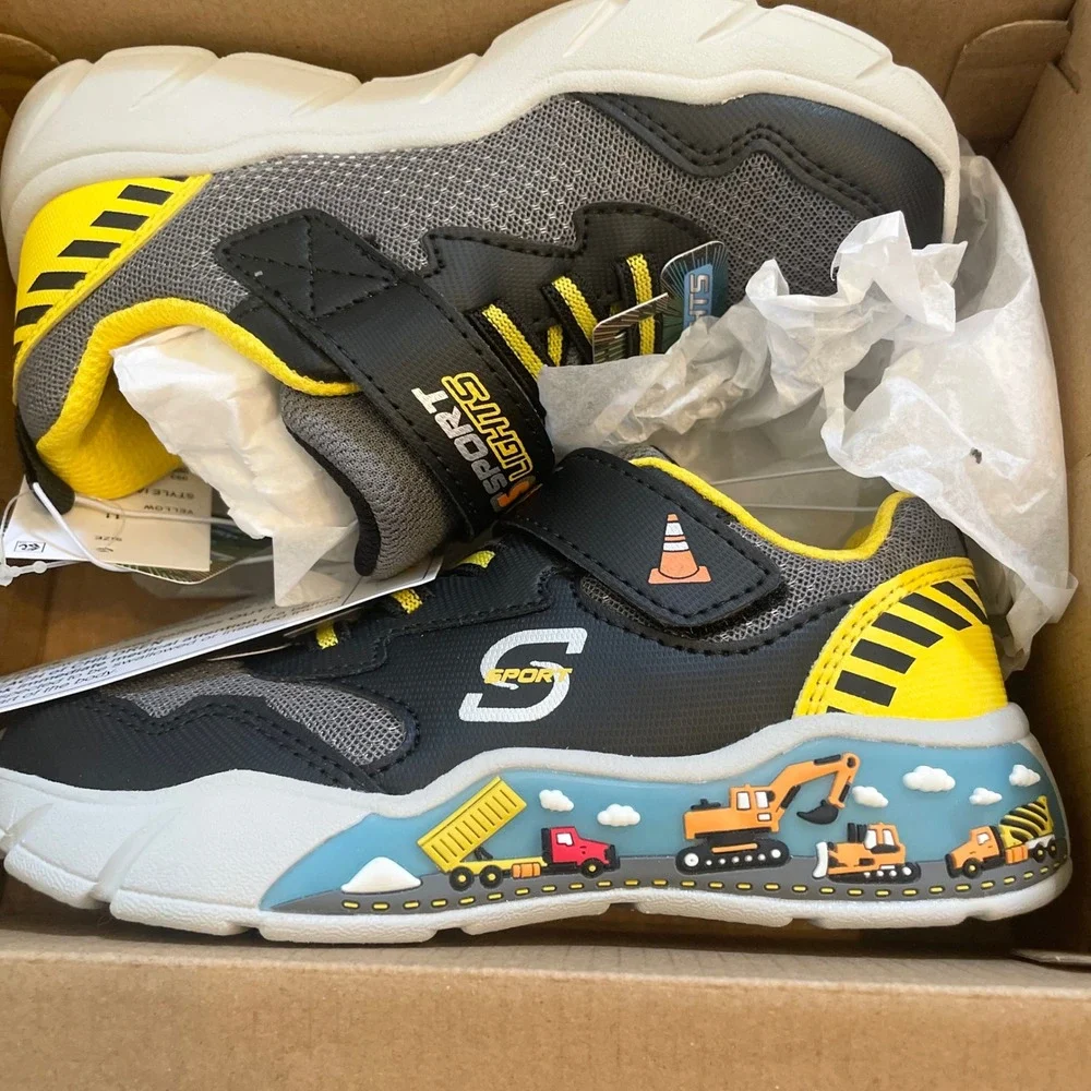 Skechers S-Lights Boys Construction Light Up Sneakers Black Yellow Kids Size 10